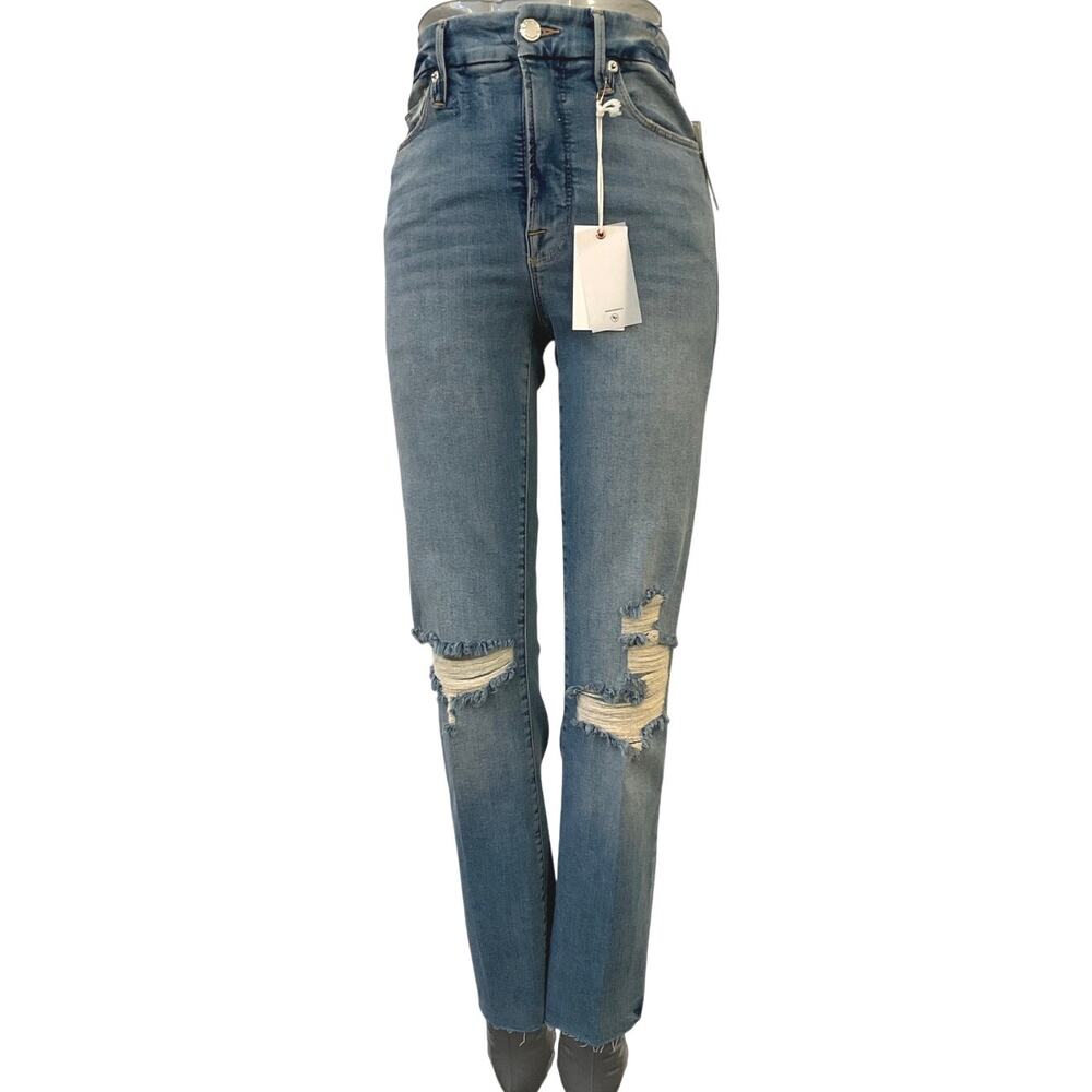 NWT Good American Good Legs Straight Distressed Jeans Blue Womens Size 2 26